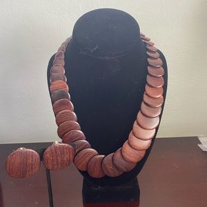 Graduated Wooden Disc Necklace and Earrings